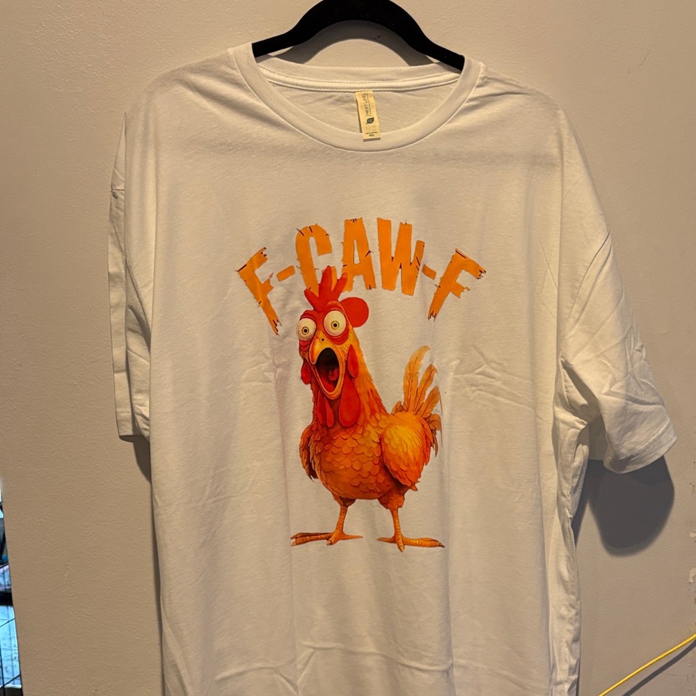 White T-Shirt with Orange Chicken Graphic